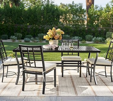 Dining Table: Charcoal Metal X-Trestle Base with Slatted Surface
