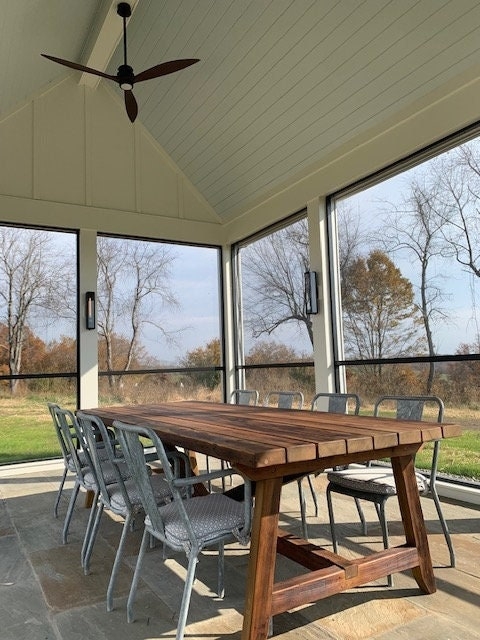 Dining Table Chunky Trestle Base Rustic Wood Pavilion Dining Set