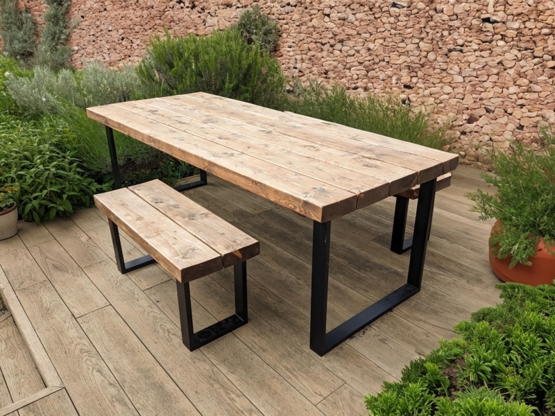 Dining Table Chunky Wood Planks A-Frame Legs Industrial Garden Set