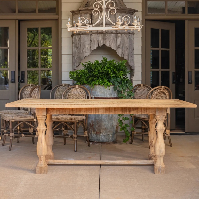 Dining Table Columnar Pedestal Legs Provincial Wood Finish