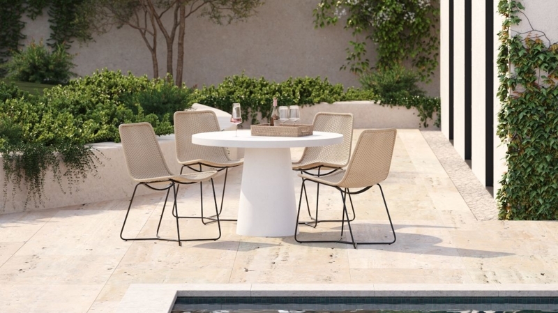 Dining Table Concrete Material Pedestal Form Round Sculptural Grey