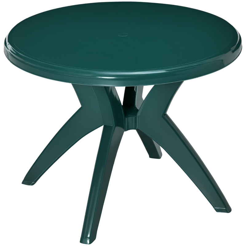 Dining Table Dark Green Plastic Round Top Umbrella Hole Splayed Legs