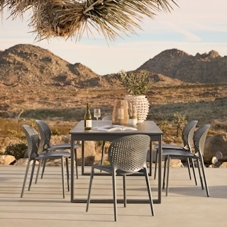 Dining Table Dark Grey Aluminum Slatted Top with Extendable Leaf
