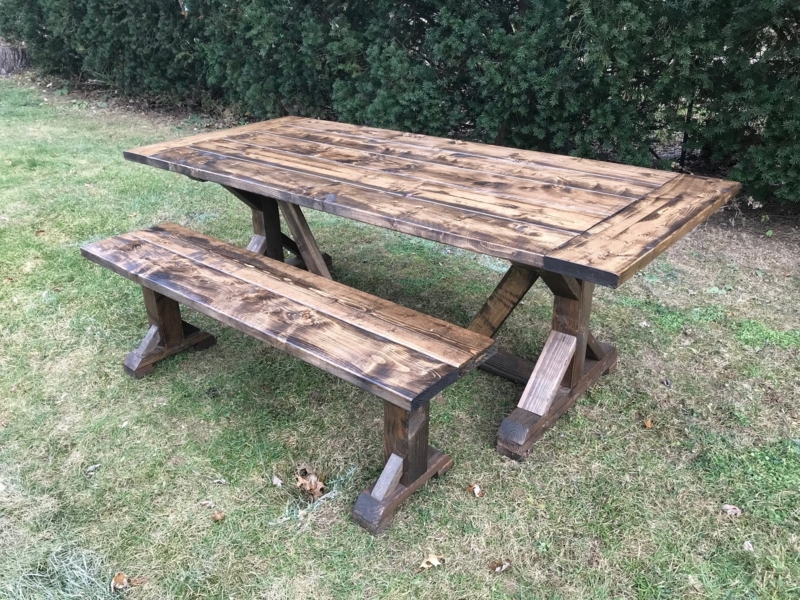Dining Table Double Pedestal Base Rustic Farmhouse Thick Top