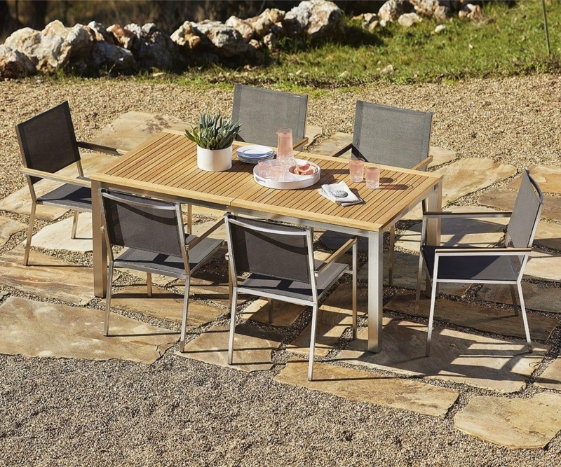 Dining Table Extension Leaf Slatted Wood Top Metal Frame