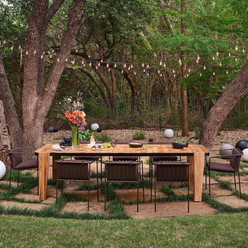 Dining Table Extra Long Slatted Wood Top Modern Minimalist Patio Deck
