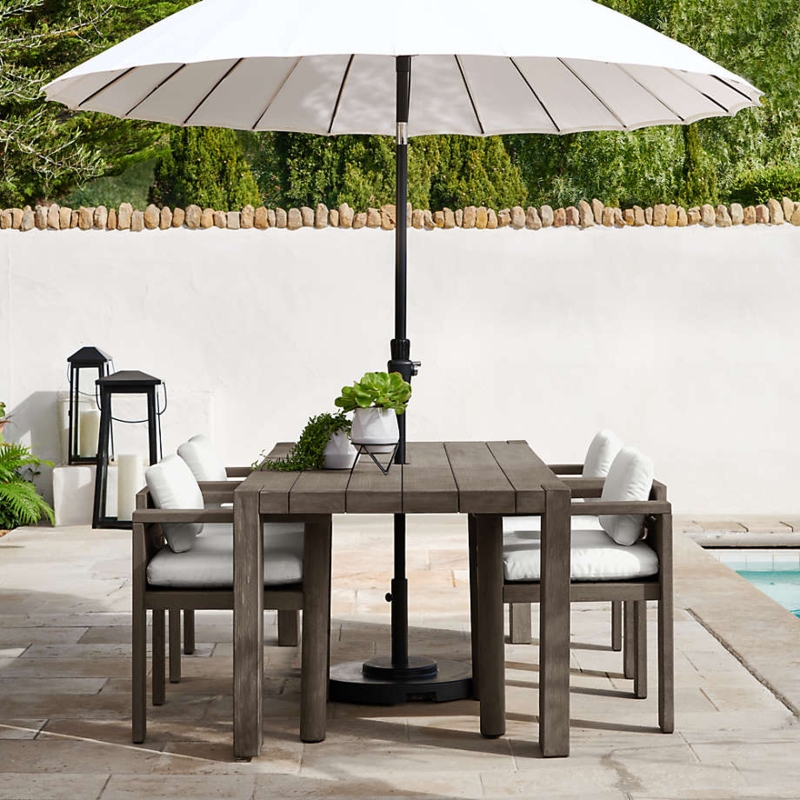 Dining Table Grey Wash Wood Slatted Top with Block Legs