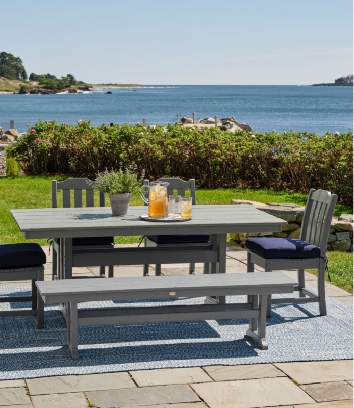 Dining Table Mahogany Finish Slatted Top Weatherproof Farmhouse