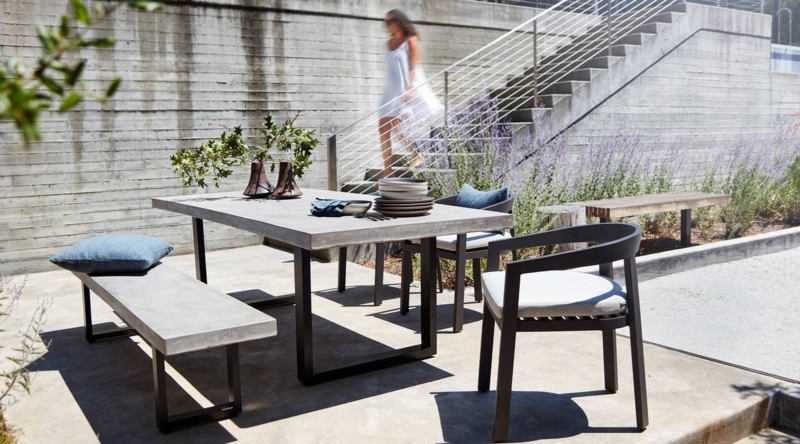 Dining Table Modern Charcoal Slat Top Block Legs Patio Furniture Bench