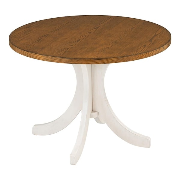 Dining Table Round Walnut Finish Tapered Legs Mid-Century