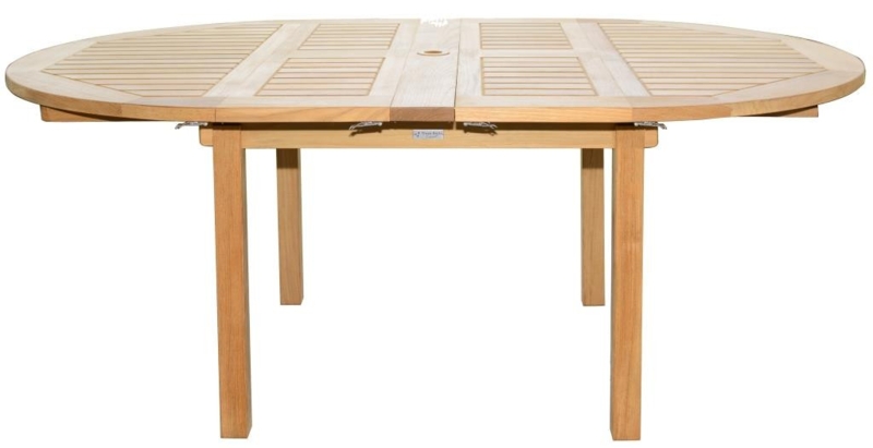 Dining Table Round Wood Slatted Top Extension Leaf