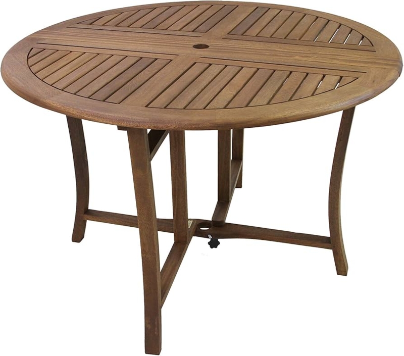 Dining Table Round Wood Slatted Top Folding Design