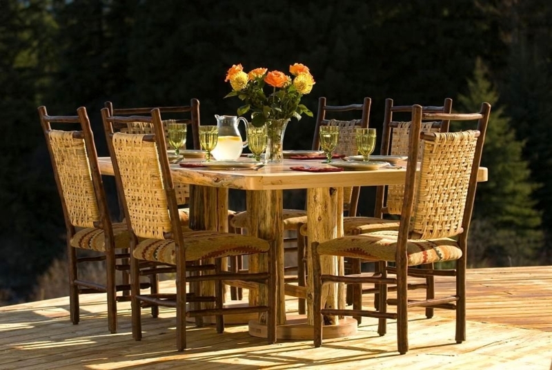 Dining Table Rustic Cabin Chunky Trestle Base Plank Top