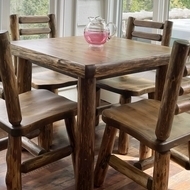 Dining Table Rustic Lodge Square Top Log Legs Amber Tone