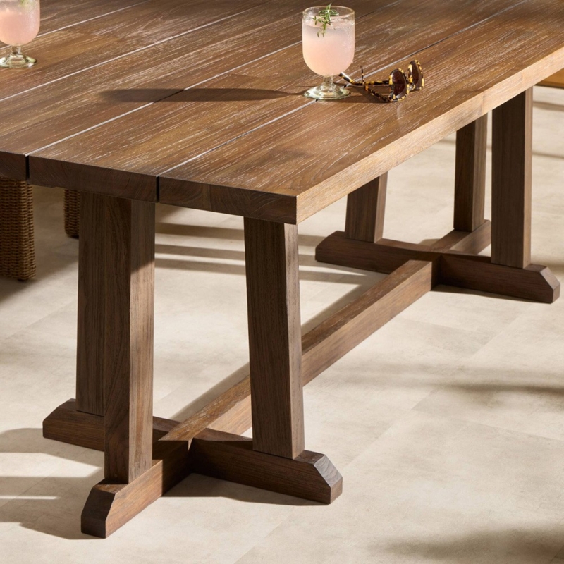Dining Table Rustic Modern Trestle Base Natural Grain