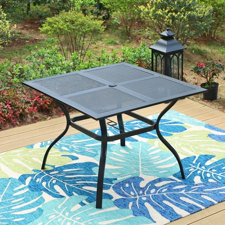 Dining Table Square Mesh Top Umbrella Hole Matte Finish