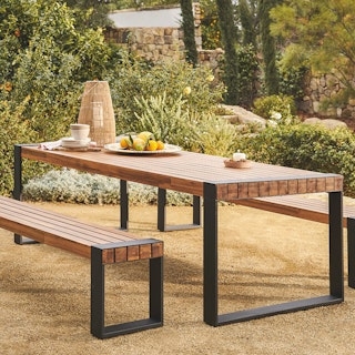 Dining Table Stone-Like Top Dark Tapered Legs Modern Mid Century
