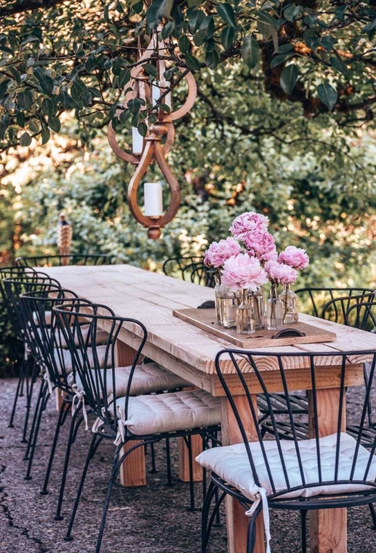 Dining Table Two Tone Finish Trestle Base Rustic Outdoor Farmhouse