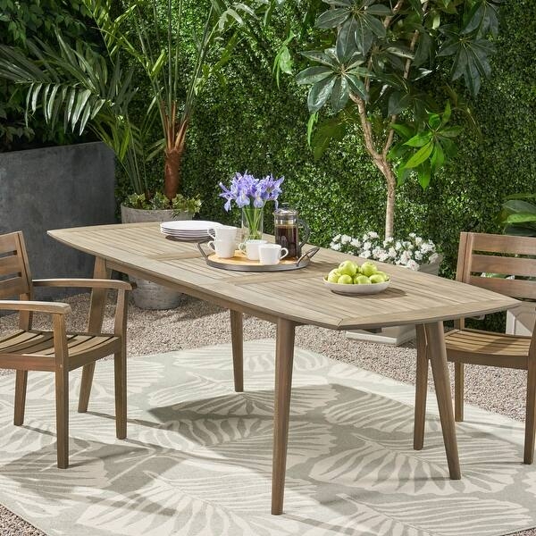 Dining Table Weathered Gray Expandable Slatted Top