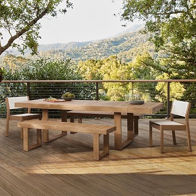 Dining Table Weathered Gray Extendable Slatted Top Modern Rustic