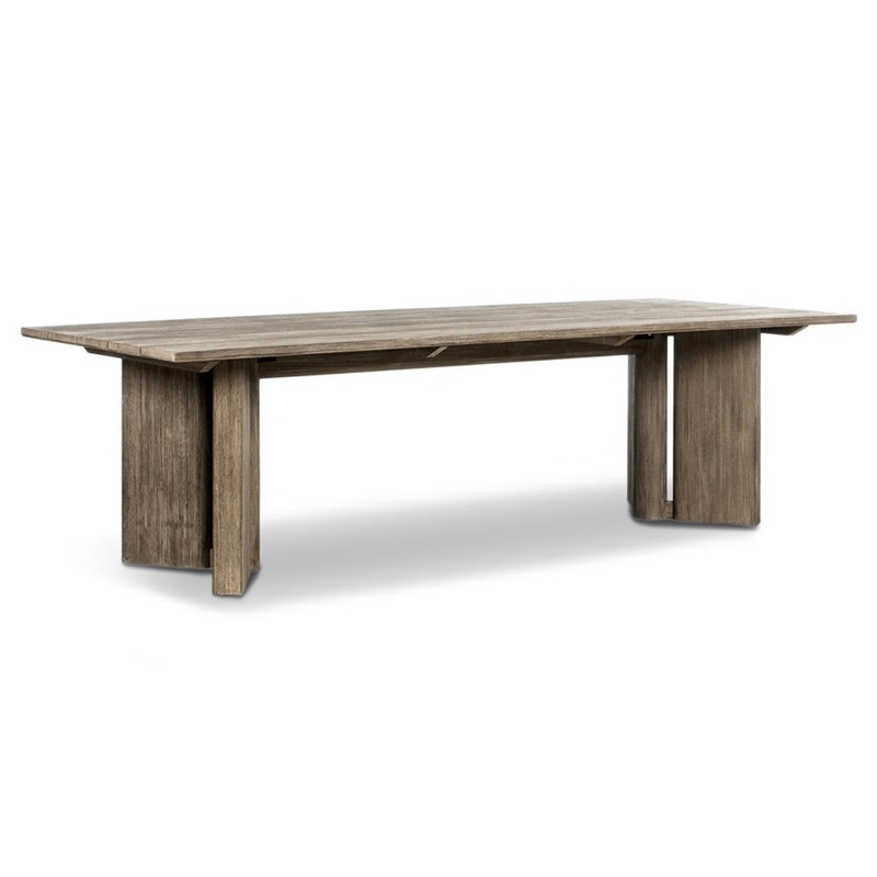 Dining Table Weathered Grey Finish Trestle Base Plank Top