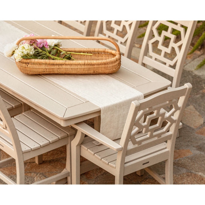 Dining Table White Composite Slatted Top Mitered Corners Nautical