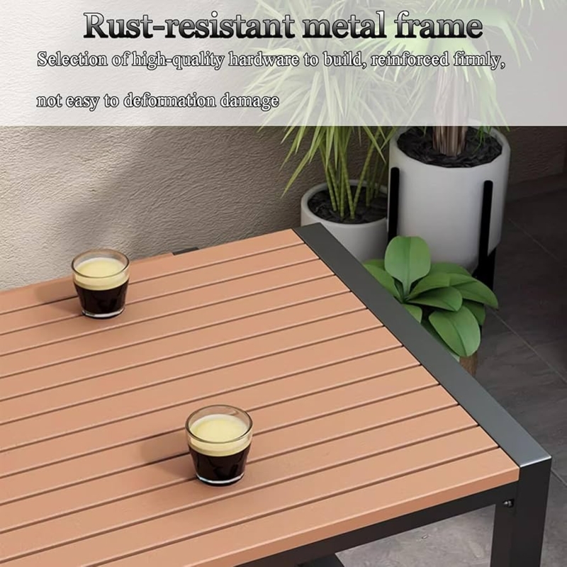 Dining Table White Slatted Top Umbrella Hole Rectangular Shape