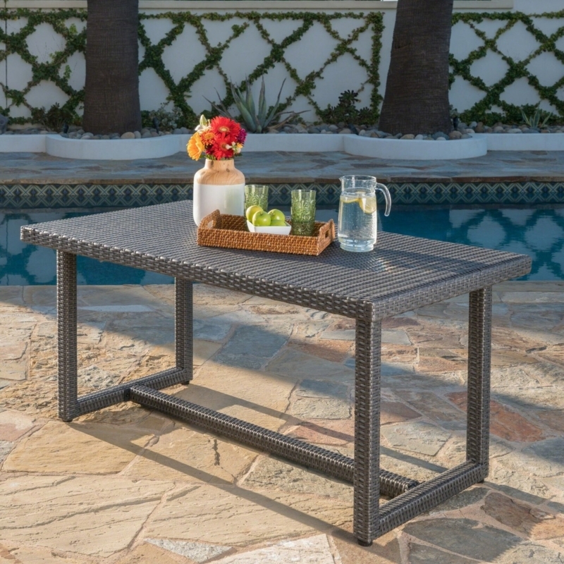 Dining Table Wicker Woven Base Slatted Top Espresso