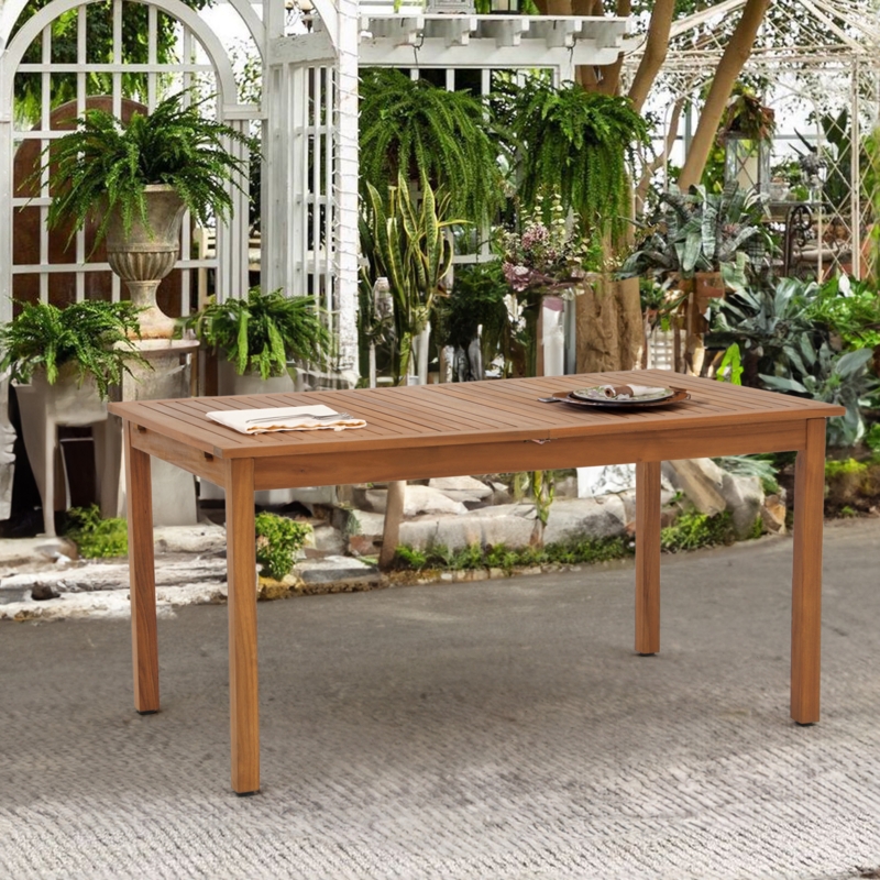 Dining Table with Extendable Design, Slatted Top.