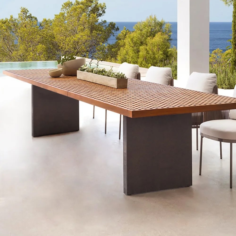Dining Table with Slatted Top and Splayed Legs Gray Metal