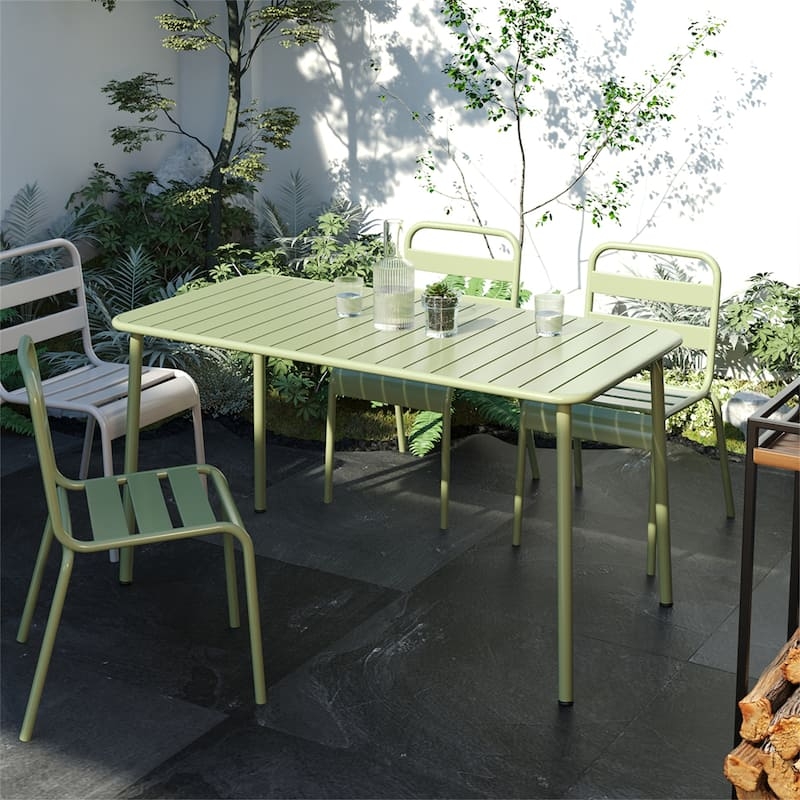 Dining Table Wood-Toned Slatted Top Chunky Block Legs Rustic Modern