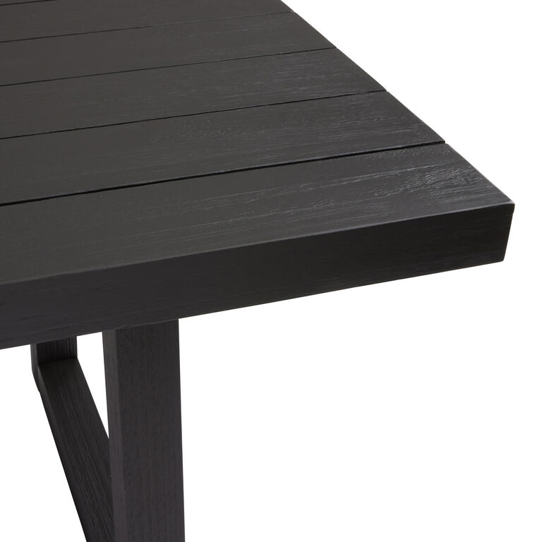 Dining Table Wood Toned Slatted Top Tapered Legs Durable Outdoor