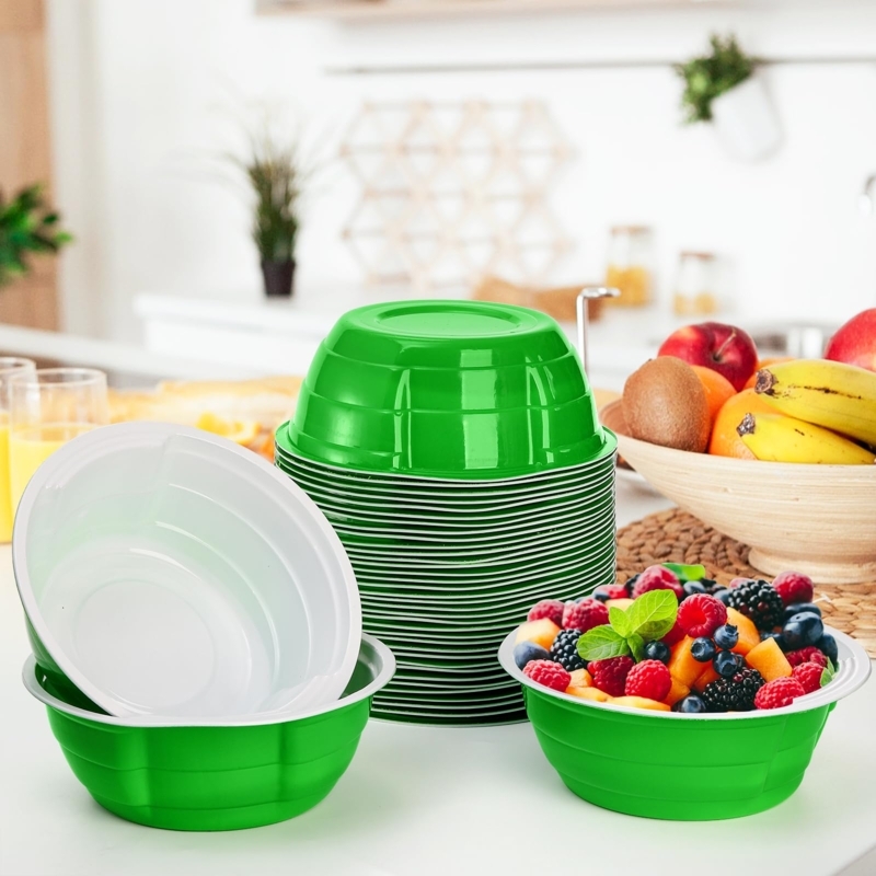 Disposable Bowl Vibrant Green Ribbed Texture Stackable Party Bowls