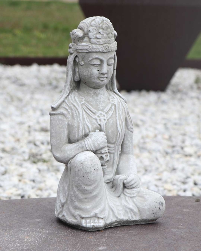 Distressed Seated Garden Statue Figure for Tranquil Meditation Space