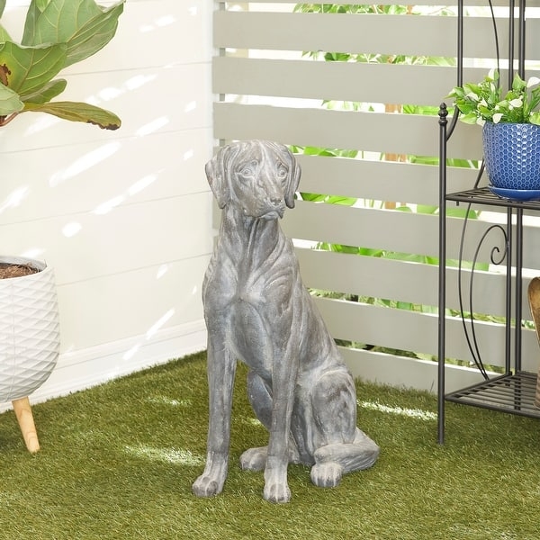Dog Sculpture: Life-Size Weathered Stone Finish, Modern Farmhouse Garden