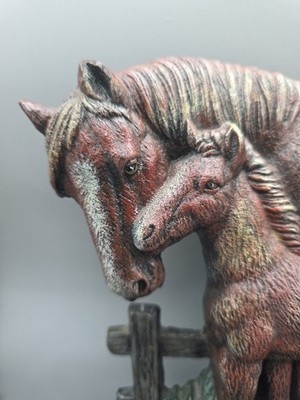 Doorstop Mare And Foal Cast Iron Look Weathered Rustic Decor