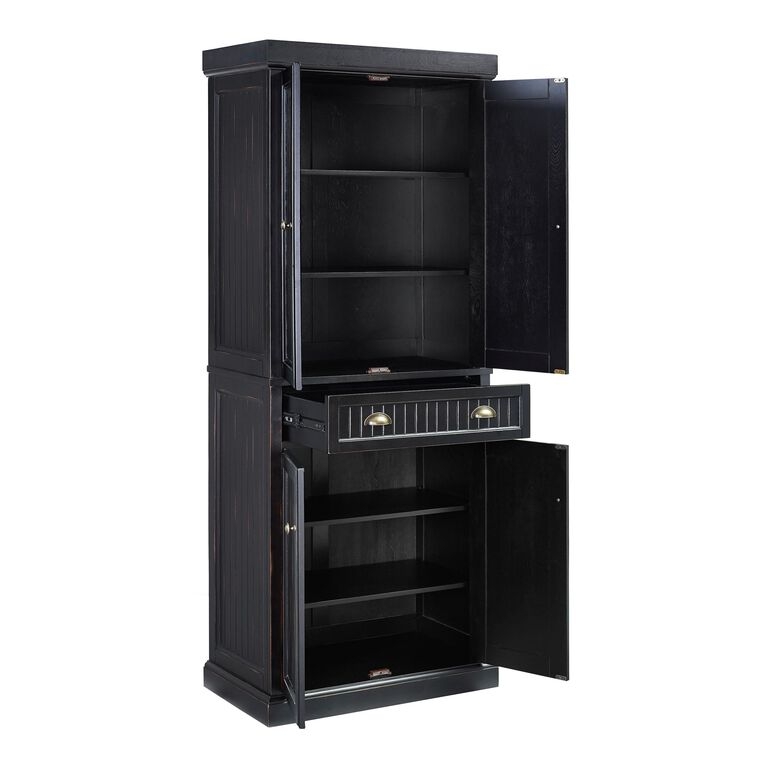 Double Door Pantry Cabinet in Distressed Black with Vertical Planking