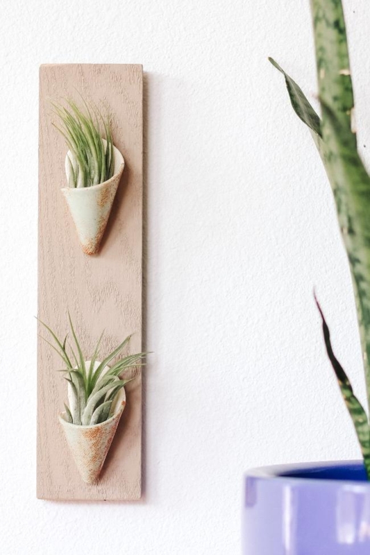 Double Pocket Ceramic Wall Planter Pistachio Green Glaze Handcrafted