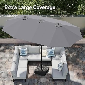 Double-Sided Patio Umbrella 15ft Width Weighted Base