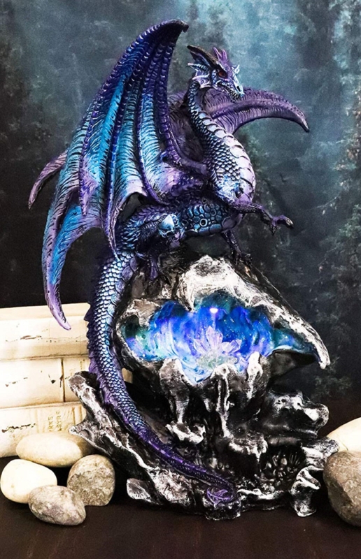 Dragon Figurine LED Crystalline Geode Base Mythical Dragon Night Light