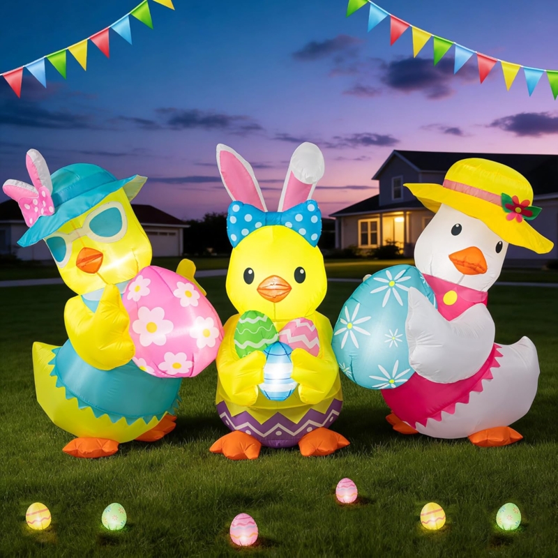 Easter Inflatable 7.5ft Stacked Animal Design Illuminated Yard Decor