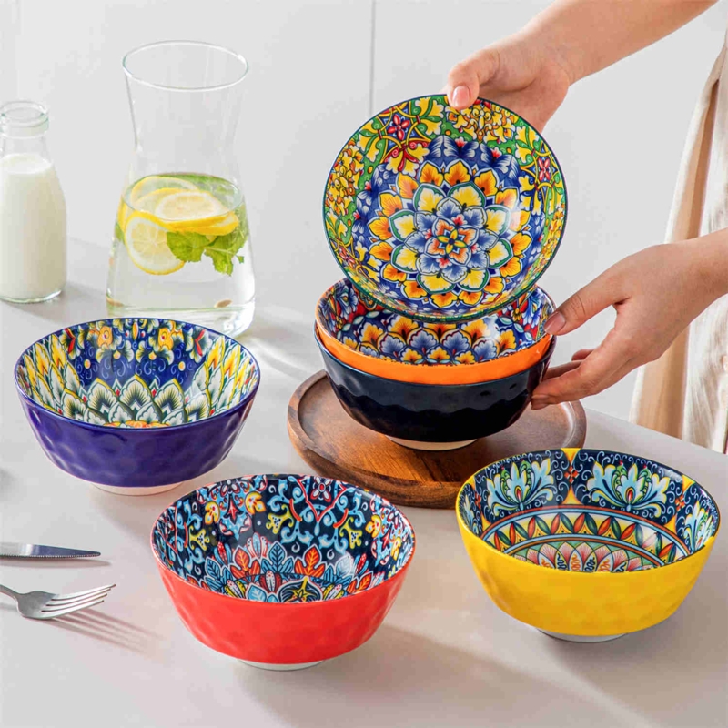 Eclectic Patterns Porcelain Bowl Set for Global Style Kitchen Decor