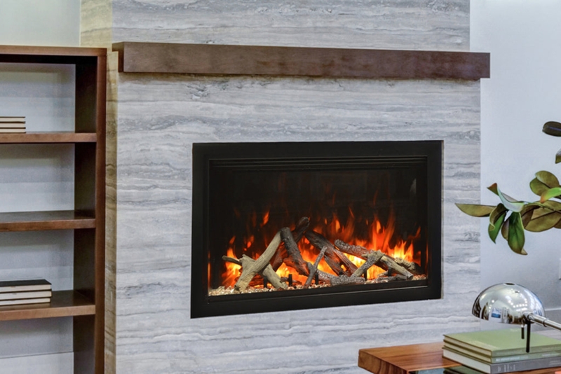 Electric Fireplace Built-In Unit Realistic Log Set Transitional Style
