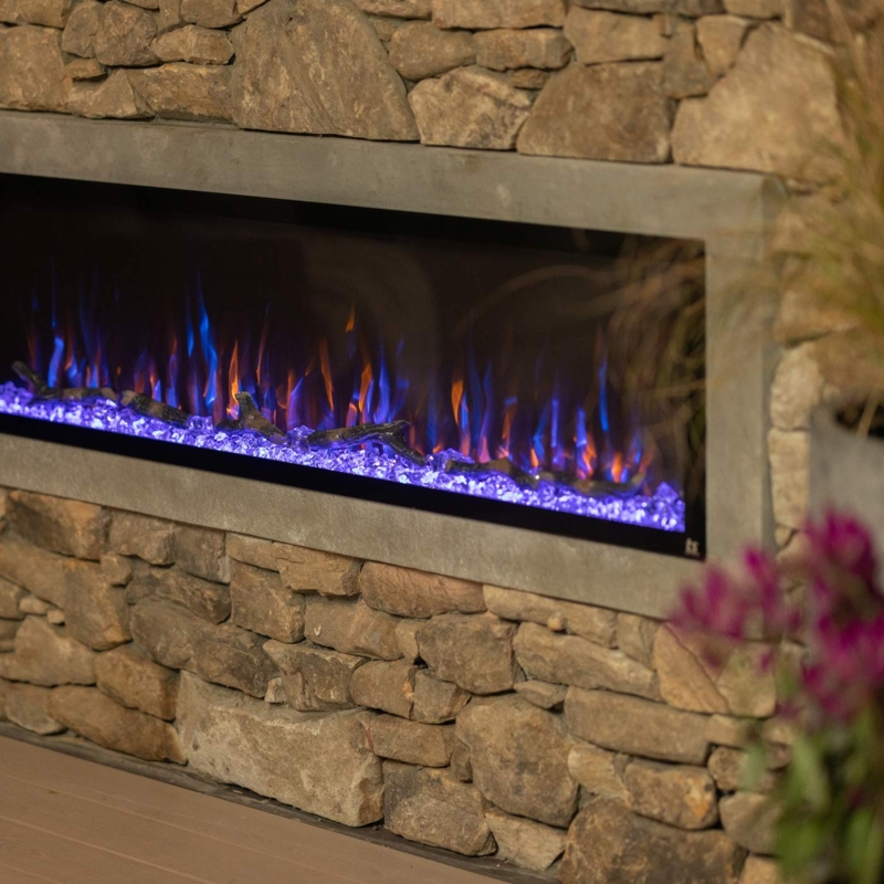 Electric Fireplace Dual Color Flame Recessed Linear Outdoor Styling