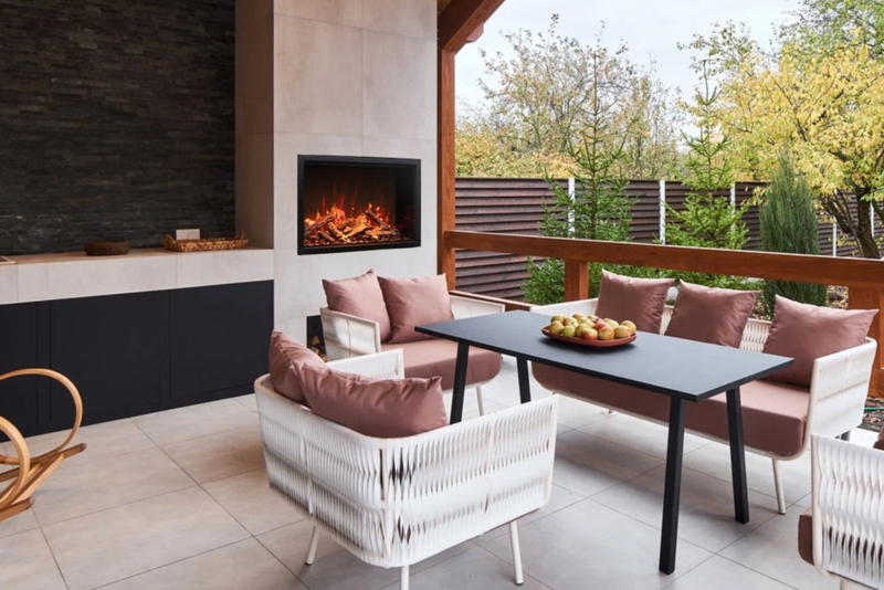 Electric Fireplace Outdoor Recessed Mount Built-In Matte Black Frame