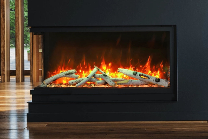 Electric Fireplace Three-Sided View Modern Contemporary Birch Logs