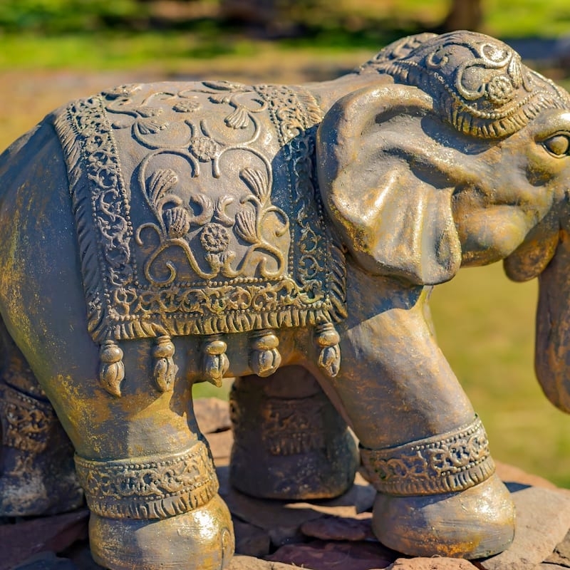 Elephant Statue All Over Carving Oversized Silhouette Antique Cream