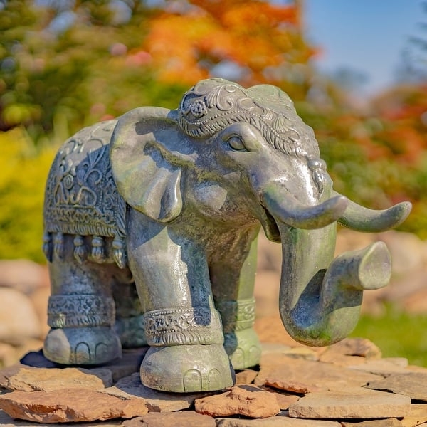 Elephant Statue Large Scale Mandala Pattern Upward Trunk White