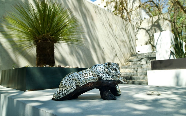 Elephant Statue Polished Metallic with Raised Trunk and Mirror Finish
