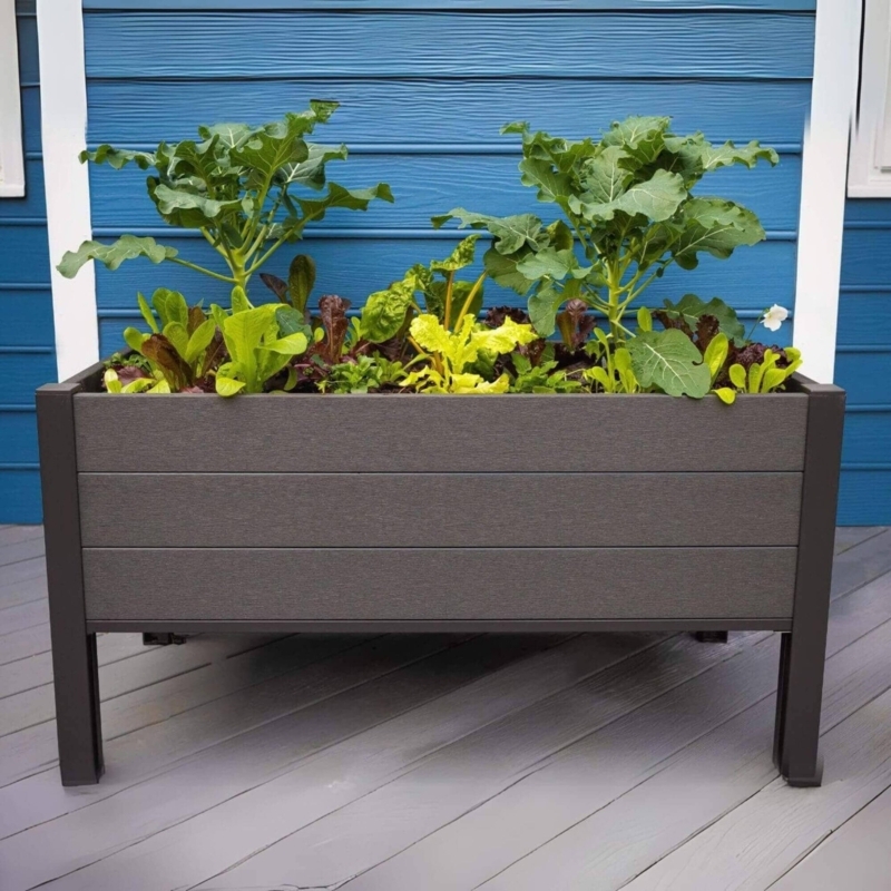 Elevated Garden Bed Grey Composite Slats Modern